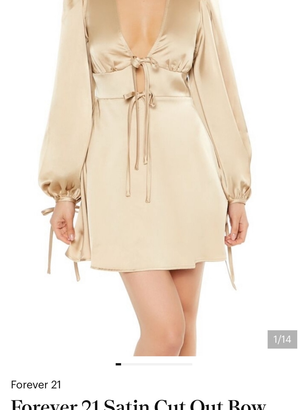 Forever 21 Champagne Satin Tie-Front Mini Dress